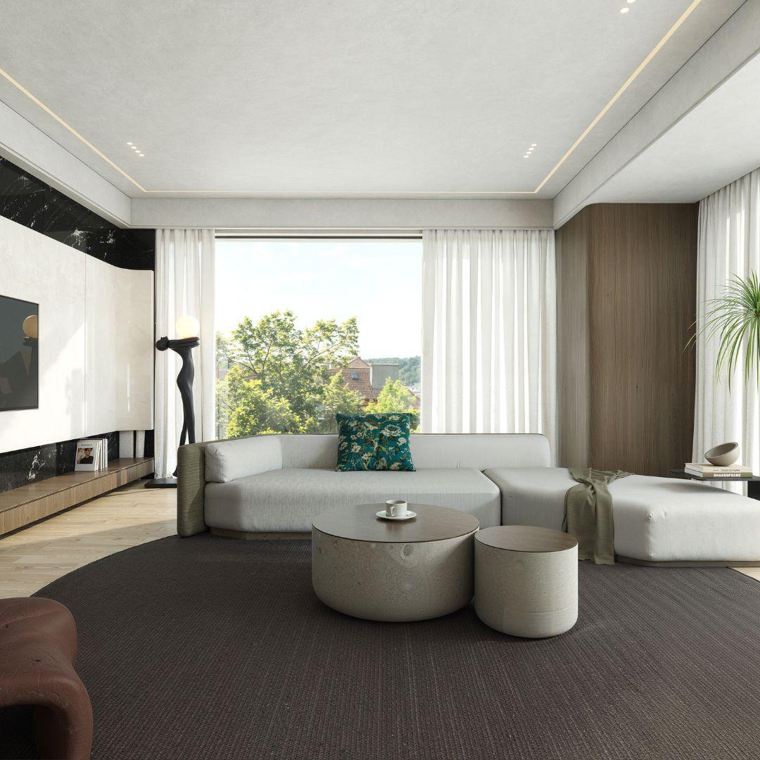 Helles, lichtdurchflutetes Wiener Altbau-Wohnzimmer auf Hotelstandard